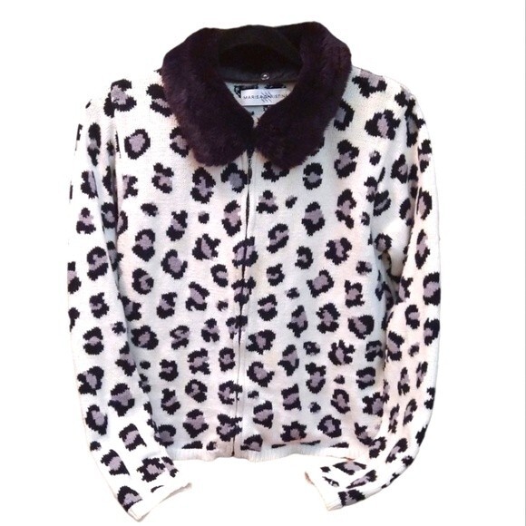 VINTAGE Marisa Christina Leopard print knit cardigan full zip jacket 90s Y2K - Picture 1 of 4